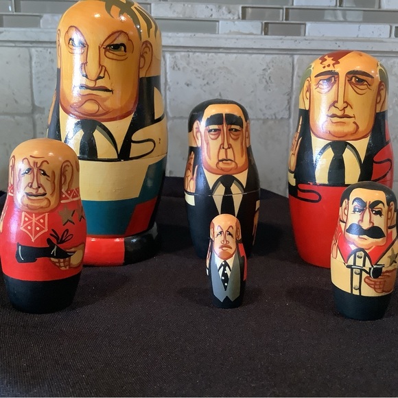 USSR Russian Political Leaders Set Of 6 Nesting Dolls Hamd Painted